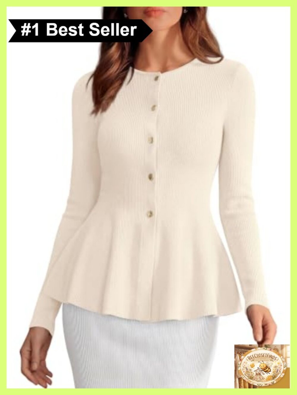 Ribbed Knit Peplum Cardigan Sweater Button Up Long Sleeve Lightweight
